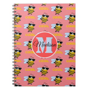 Bee Cool Funny Bee Pattern Personalised Notebook