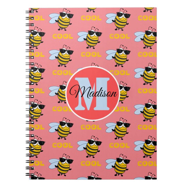 Bee Cool Funny Bee Pattern Personalised Notebook (Front)