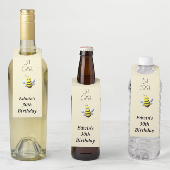 Bee Cool with Bumblebee Customisable Bottle Tag (In Situ)