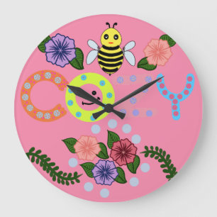 Bee Cosy Cute Floral Bee Pun Cottagecore Spring Large Clock