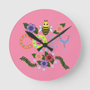 Bee Cosy Cute Floral Bee Pun Cottagecore Spring Round Clock