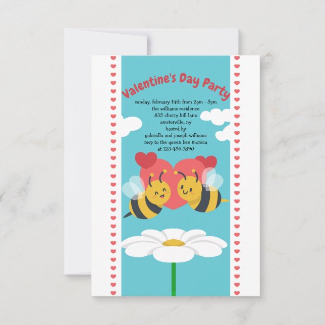 Bee Couple Kid's Valentine's Day Party Invitation (Front)