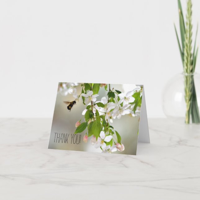 Bee Crabapple Blossom Flower Floral Thank You Note (Front)
