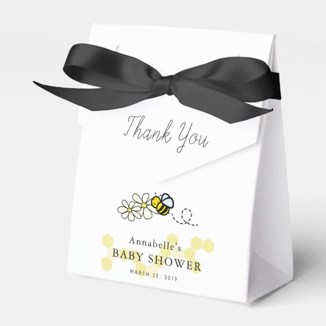 Bee & Daisy White Baby Shower Favour Box (Front Side)