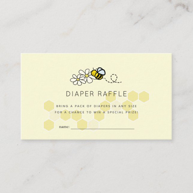 Bee Daisy Yellow Baby Shower Diaper Raffle Ticket Enclosure Card (Front)