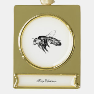Bee - Dark Mysterious Insect Gold Plated Banner Ornament