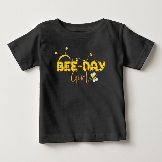 Bee Day Birthday Girl Yellow Typography Baby T-Shirt (Front)