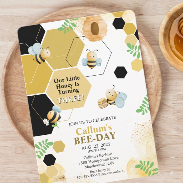 Bee-Day Birthday Invitation (Bee theme kid's birthday invitation)