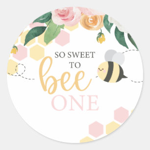 Bee Day Bumblebee 1st Birthday pink floral Classic Round Sticker