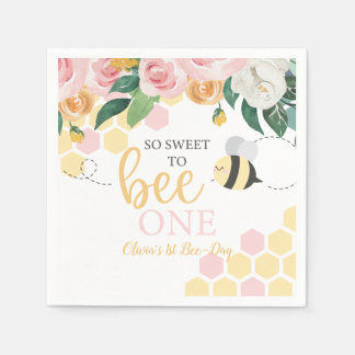 Bee Day Bumblebee 1st Birthday pink floral Napkin