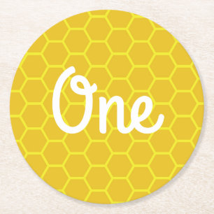 Bee Day Cute Kid's Birthday Round Paper Coaster