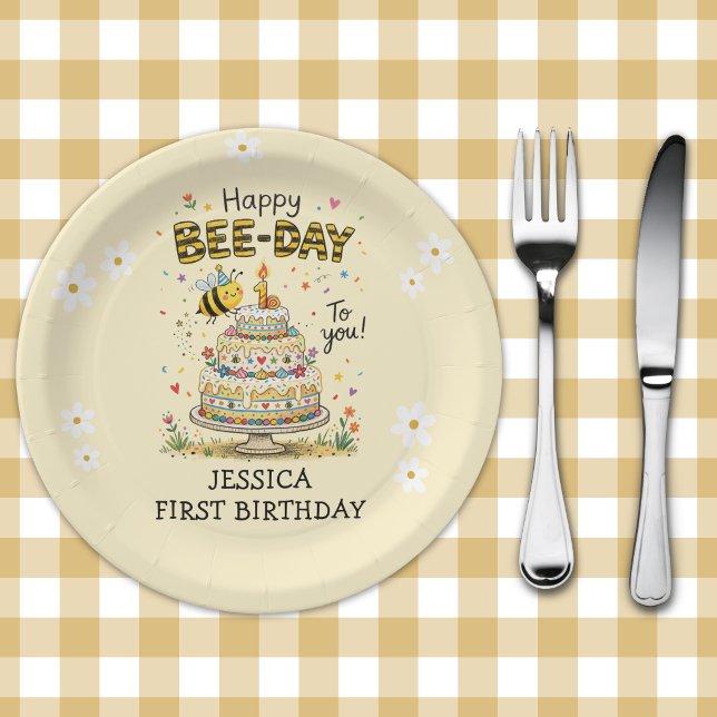 Bee Day First Birthday | Cute Bee Birthday Paper Plate (Creator Uploaded)
