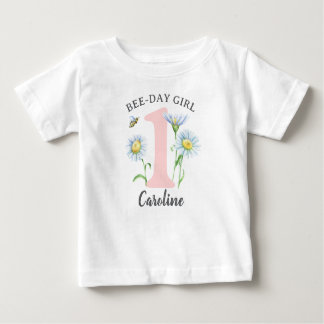 Bee-Day Girl Shirt with Pink and Daisies