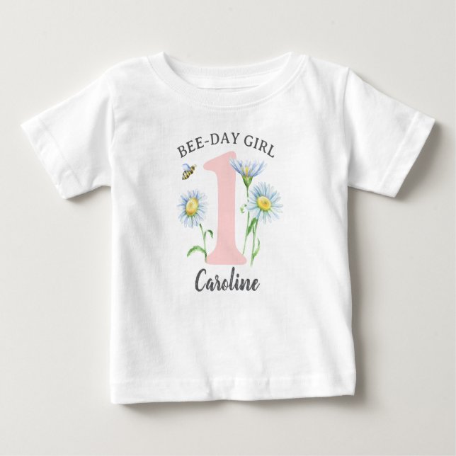 Bee-Day Girl Shirt with Pink and Daisies (Front)