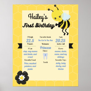 Bee-day Party 1st Birthday Milestone Poster