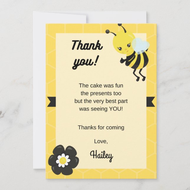 Bee-day Party Birthday Thank You Card (Front)