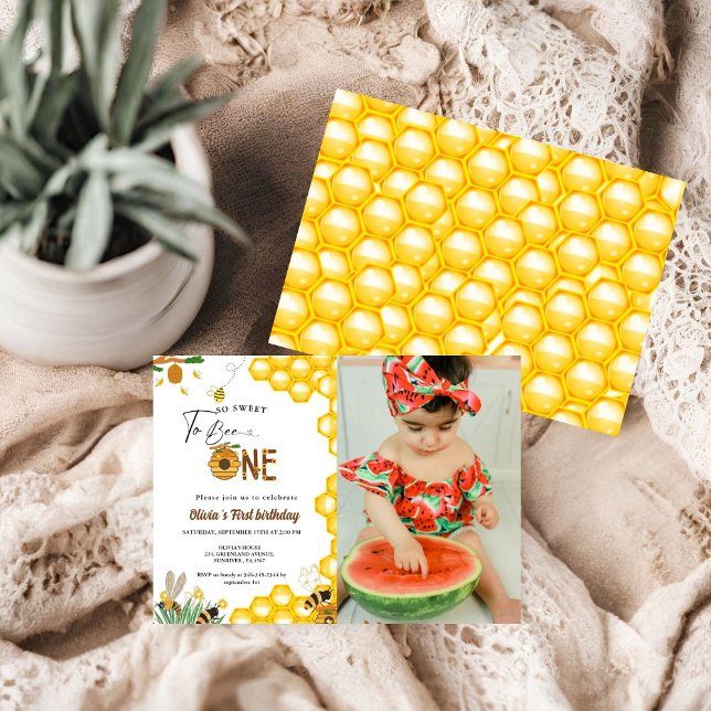 Bee day yellow honey bee first girl birthday party invitation (Creator Uploaded)