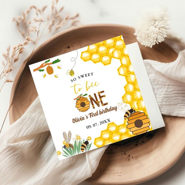Bee day yellow honey bee first girl birthday party napkin (Creator Uploaded)