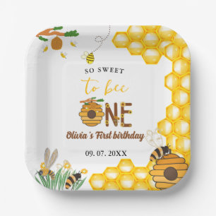 Bee day yellow honey bee first girl birthday party paper plate