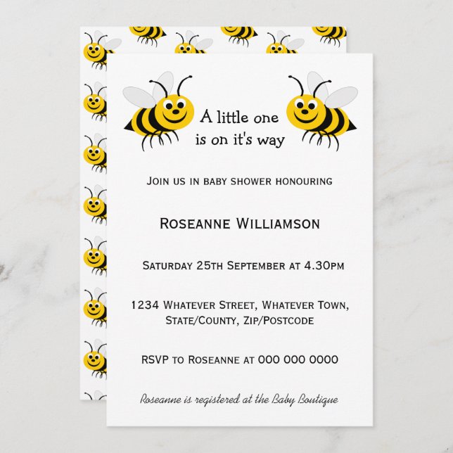 Bee Design Baby Shower Invitation (Front/Back)