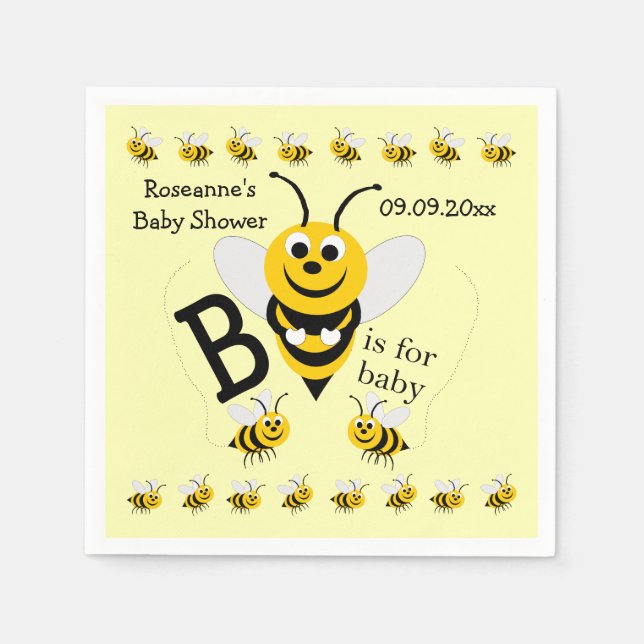 Bee Design Baby Shower Napkin (Front)