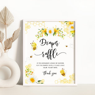 Bee diaper raffle baby shower sign