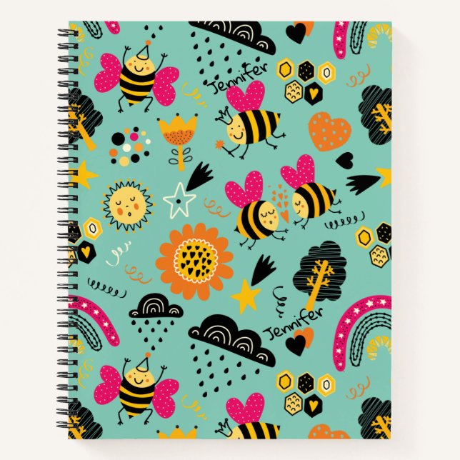 Bee Doodle Me Add Name Colour On Back Notebook (Front)