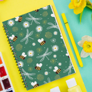 Bee, Dragonfly and Flower Spiral Notebook