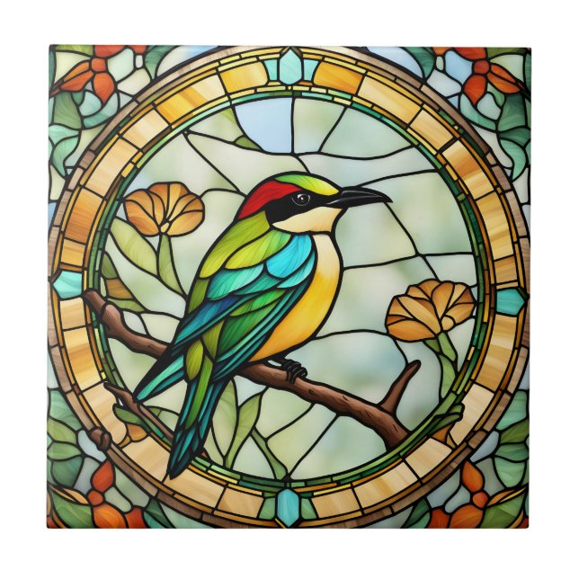 Bee eater Bird Faux Stained Glass Colourful Bird Ceramic Tile (Front)