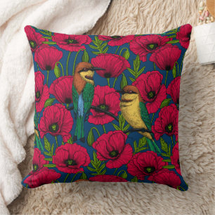Bee eaters and poppies cushion
