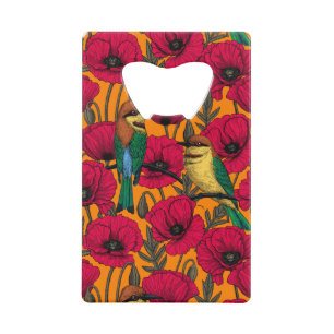 Bee eaters and poppies on orange