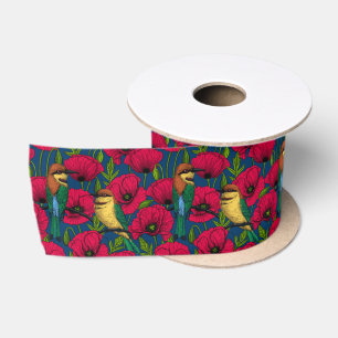Bee eaters and poppies satin ribbon
