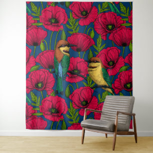 Bee eaters and poppies tapestry