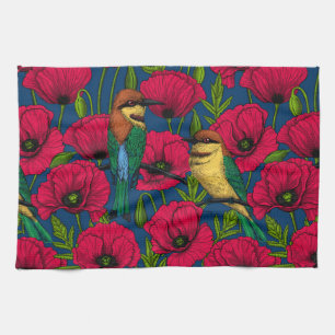 Bee eaters and poppies tea towel