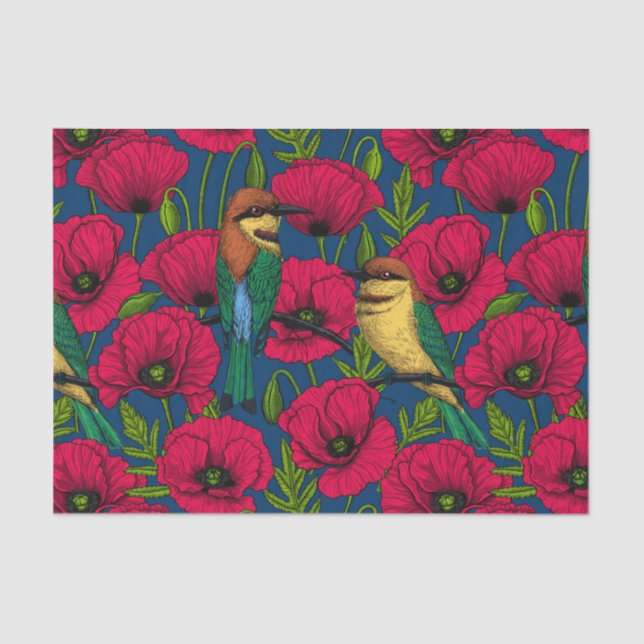 Bee eaters and poppies tissue paper (Front)