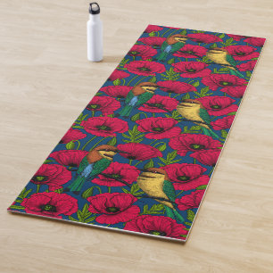 Bee eaters and poppies yoga mat