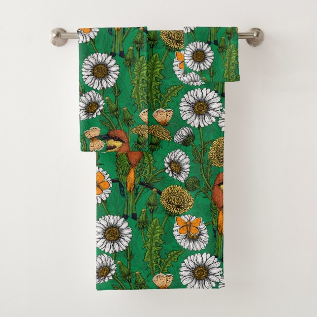 Bee eaters on a spring meadow bath towel set (Insitu)