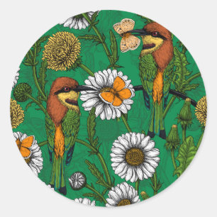 Bee eaters on a spring meadow classic round sticker