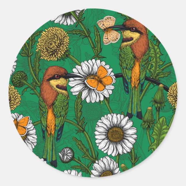 Bee eaters on a spring meadow classic round sticker (Front)