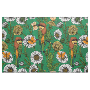 Bee eaters on a spring meadow fabric
