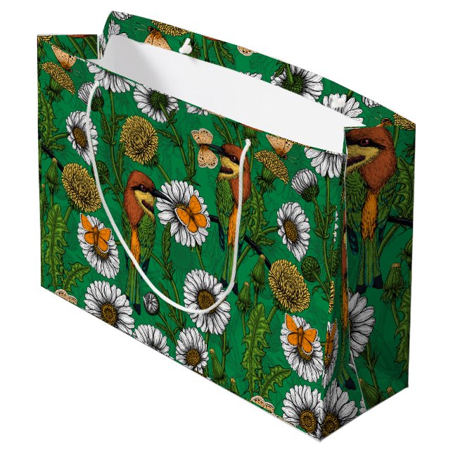 Bee eaters on a spring meadow large gift bag (Back Angled)