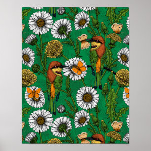 Bee eaters on a spring meadow poster