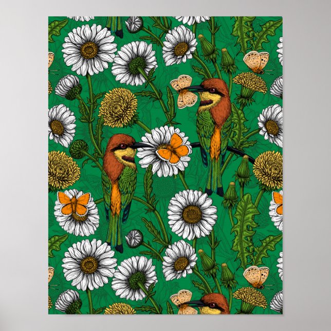 Bee eaters on a spring meadow poster (Front)