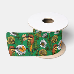 Bee eaters on a spring meadow satin ribbon