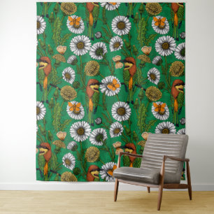 Bee eaters on a spring meadow tapestry