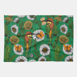 Bee eaters on a spring meadow tea towel