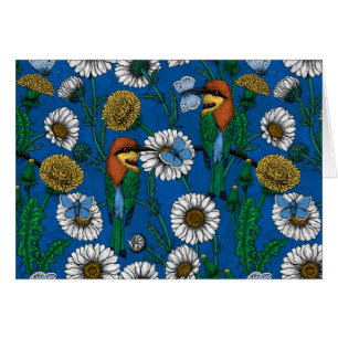 Bee eaters on blue