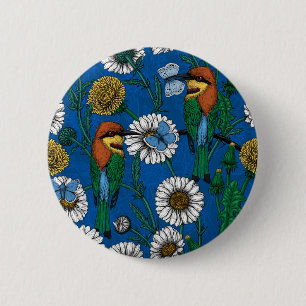 Bee eaters on blue 6 cm round badge