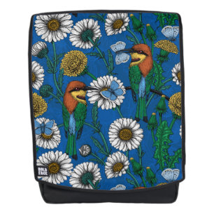 Bee eaters on blue backpack