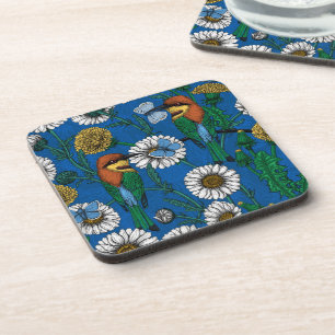 Bee eaters on blue coaster